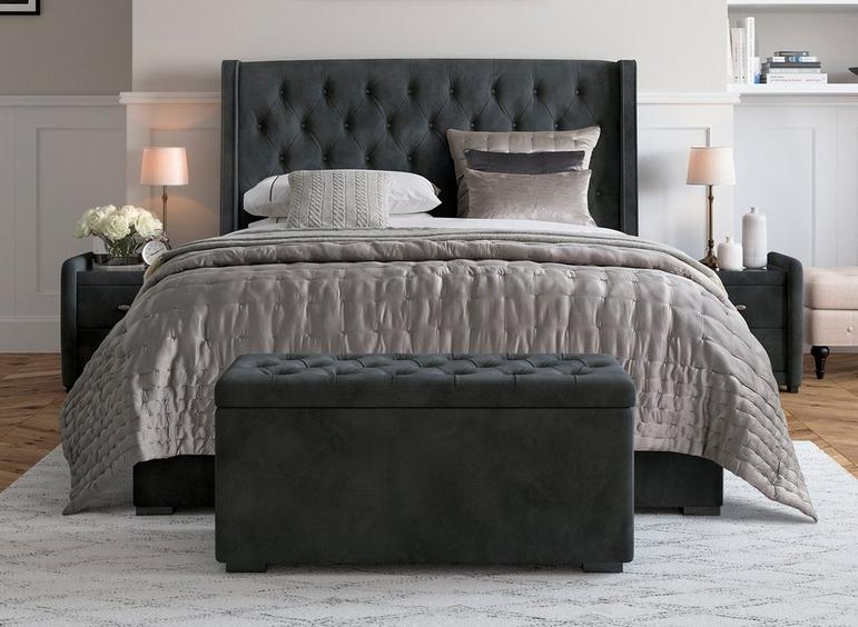 Grey suede on sale upholstered bed